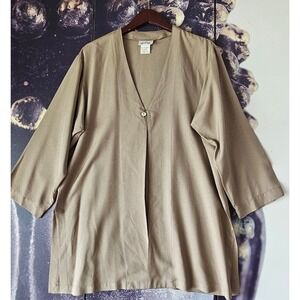Go‎ Silk Button Front Top Silk Blend 3/4 Sleeve Minimalist Blouse Size 0